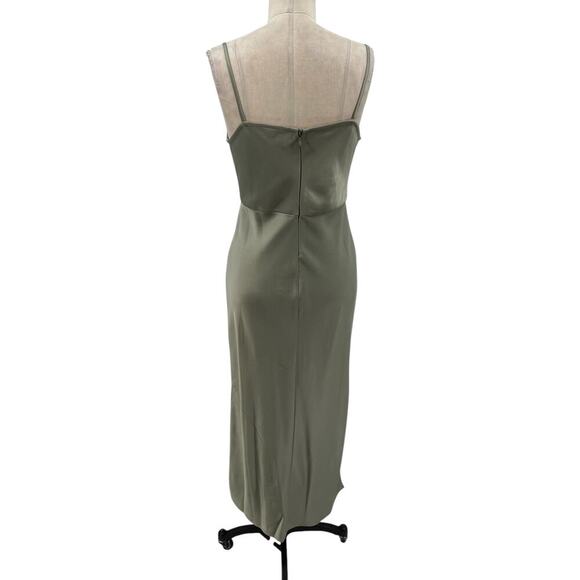 BHLDN Cali Satin Cowl-Neck Midi Slip Dress Moss Green Size US 4 - Picture 9 of 16
